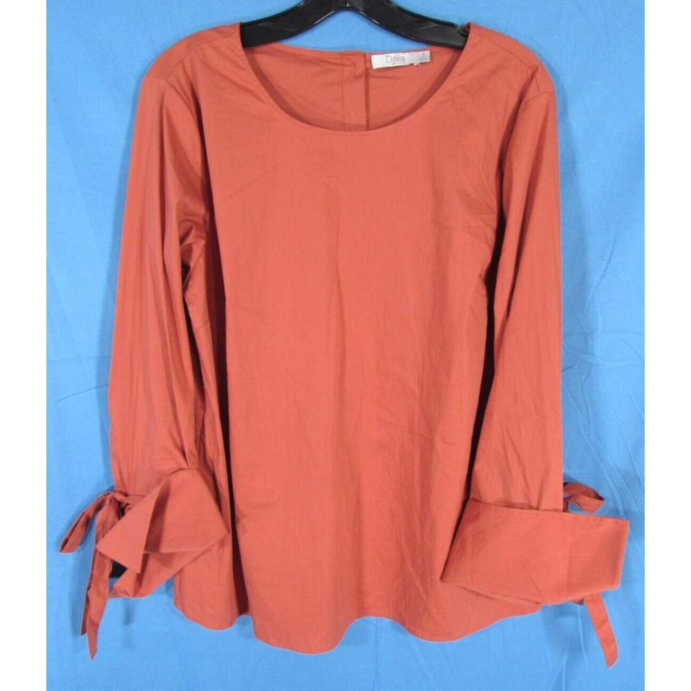 DALIA Top/Blouse TERRACOTTA RUST Light Weight TWILL Button Back STRETCH sz L